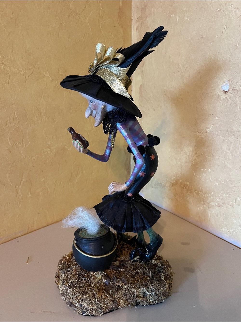 Katherine's Collection Black Witch Figurine with Gold Bow and Purple Accents - Picture 2 of 2